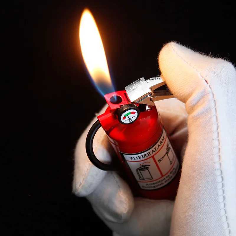 New Fire Extinguisher Torch Lighter Metal Flash Light Free Fire Butane Gas Pipe Lighter Unusual Inflated Cigar Cigarette Lighter C251022