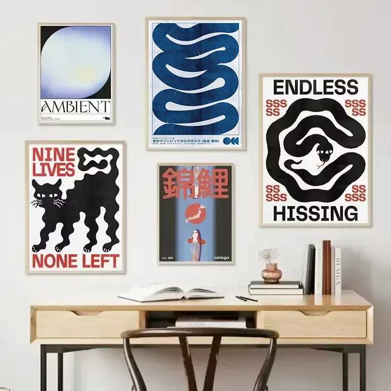 Classic Abstract Wall Art Poster Japanese Vintage Koi HD Canvas Painting Print for Home Living Room Bedroom Decorative Pictures D251022