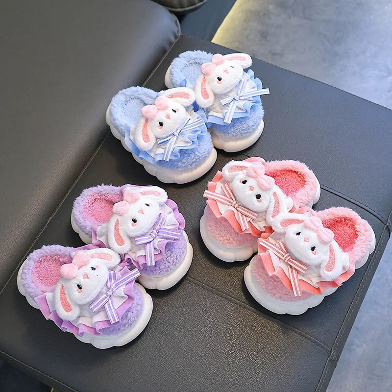 Winter Childrens Cotton Slippers Cute and Warm Fleece Rabbit Fur Babys Home for Girls 251022