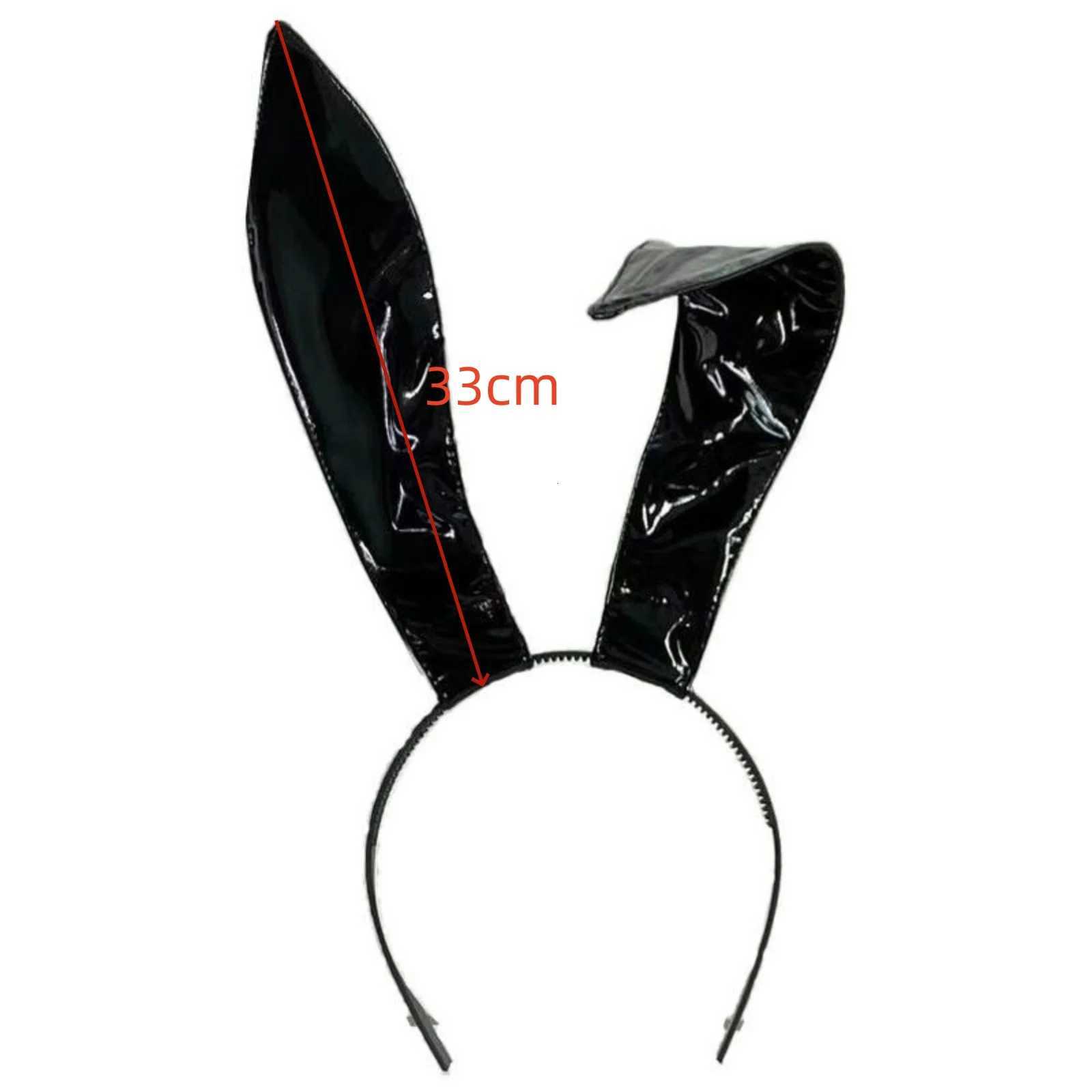 1PC Halloween Bunny Girl Patent Leather Rabbit Ears Headband Black Bunny Ear Hair Hoop For Cosplay V251022