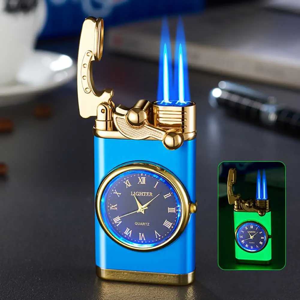 Windproof Gas Lighter Wrist Watch Cigar Lighter Outdoors Jet Double Tube Lighters Gadgets for Men Cigarette Accessories Fires C251022