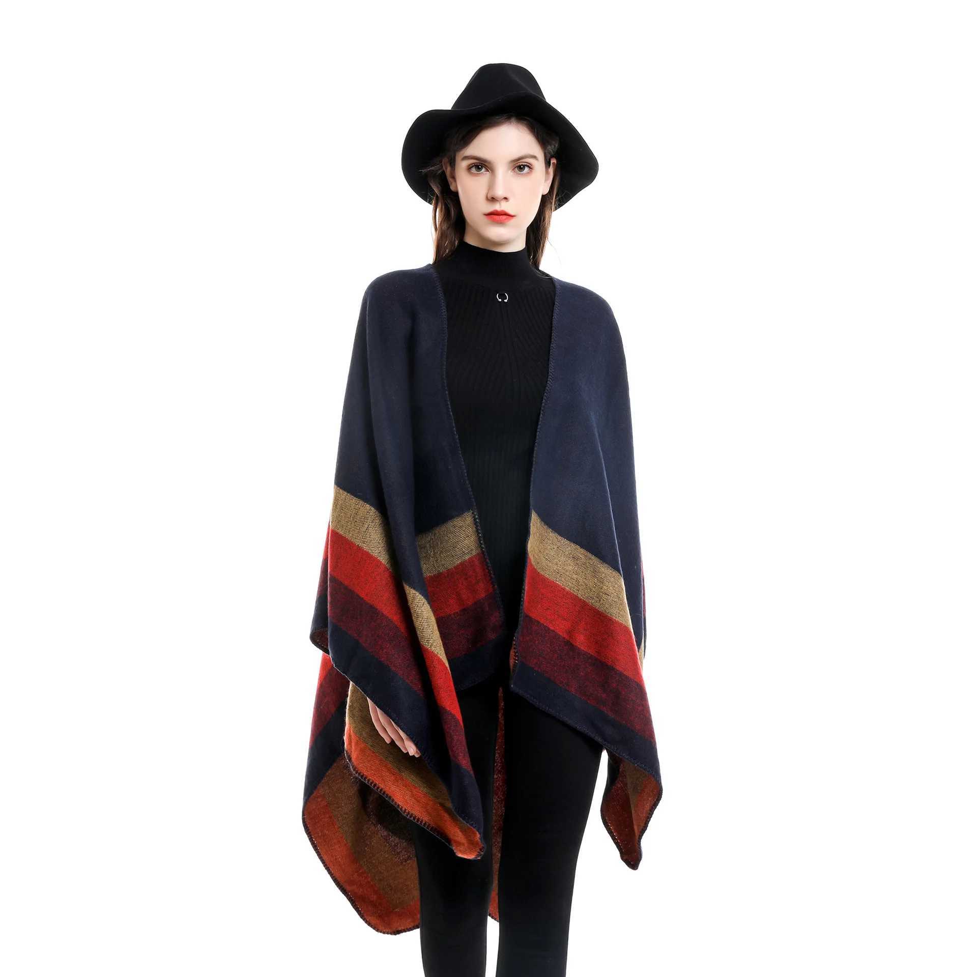2024 New Fashion Winter Warm Plaid Ponchos And Capes For Women Oversized Shawls and Wraps Cashmere Female Bufanda Mujer J251118