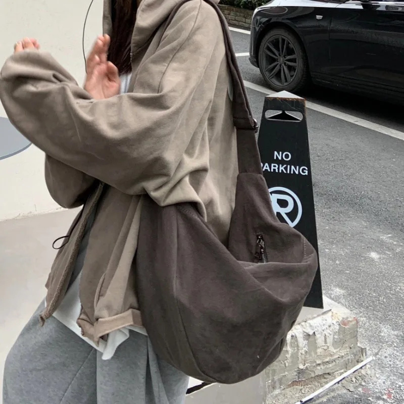 Vintage Womens Bag Large Capacity Shoulder Bag Solid Color Simple Casual Bag Retro Handbags 251021