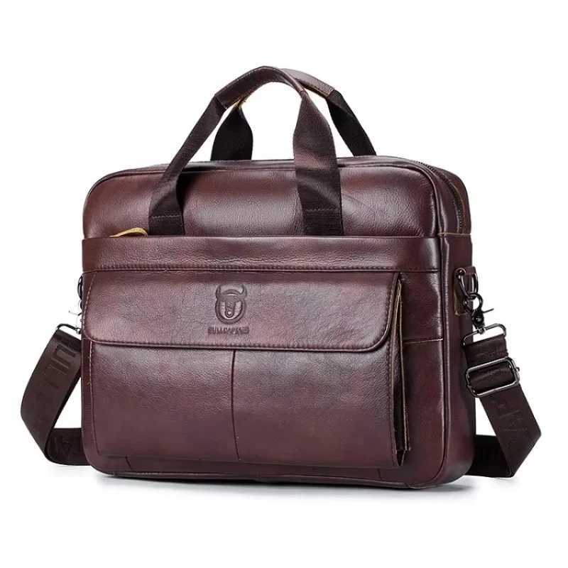 BULLCAPTAIN Mens Genuine Leather Handbag 14 Inch Laptop Briefcase Large Capacity Crossbody Business Computer Bag For Man W251022
