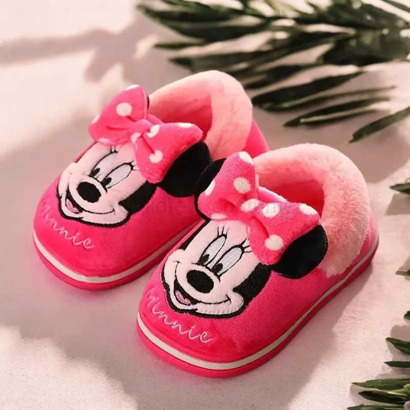 Disney Childrens Slippers Winter Cartoon Boys Girls Mickey Minnie Nonslip Indoor Home Shoes Children Baby Cotton Size 1521cm H251022