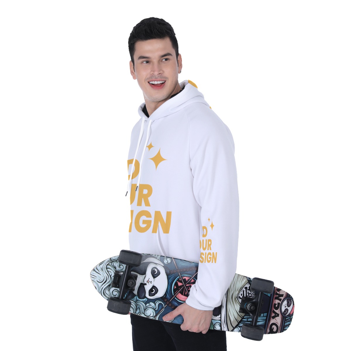 DHgatepod Men's Heavyweight Fleece Hoodie - 320GSM Plush Lined All-Over Print Raglan Sleeve Pullover