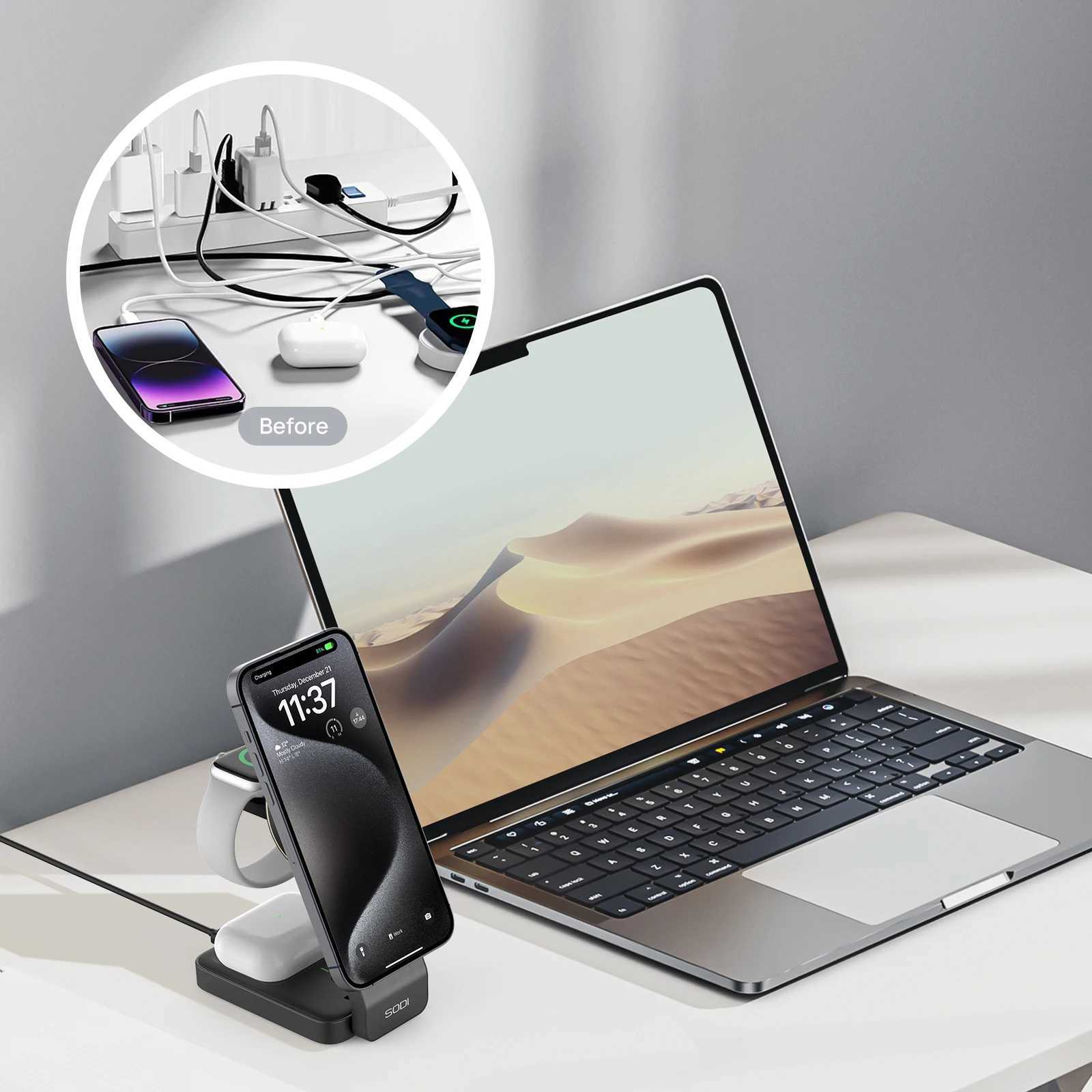 Qi2 Wireless Charger 15W Fast Charging 3 in 1 Magnetic Stand For iphoneairpodsiwatch Potable Pocket Phone Holder for Travel J251114