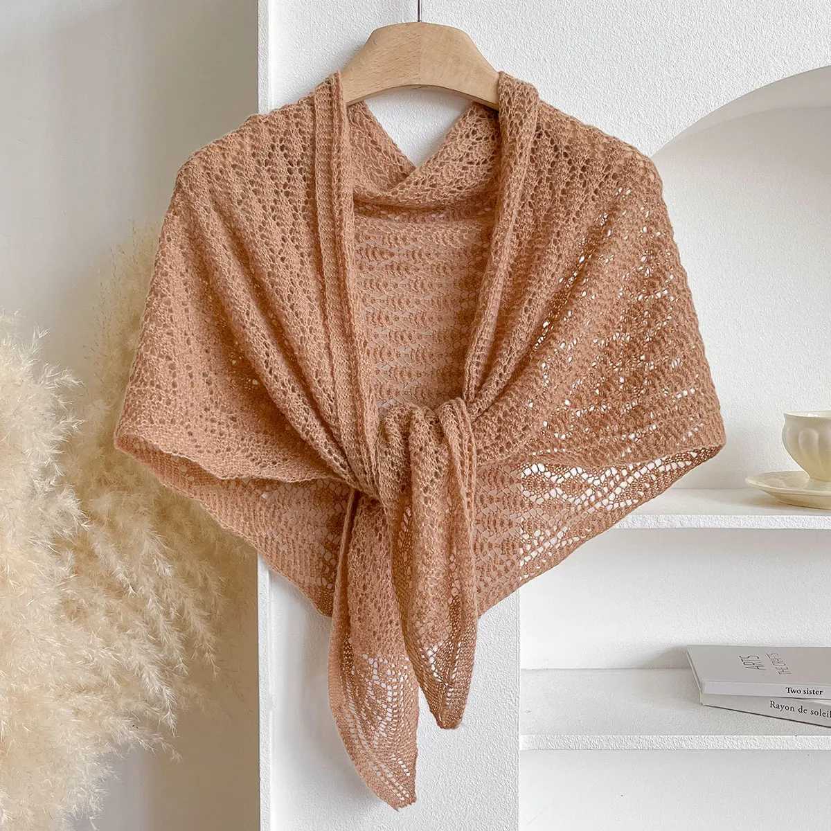 Korean Hollow Out Knitted Shawl Summer Air Conditioning Fake Collar Neck Guard Knit Thin Knotted Cape Shoulder Scarf For Women J251118