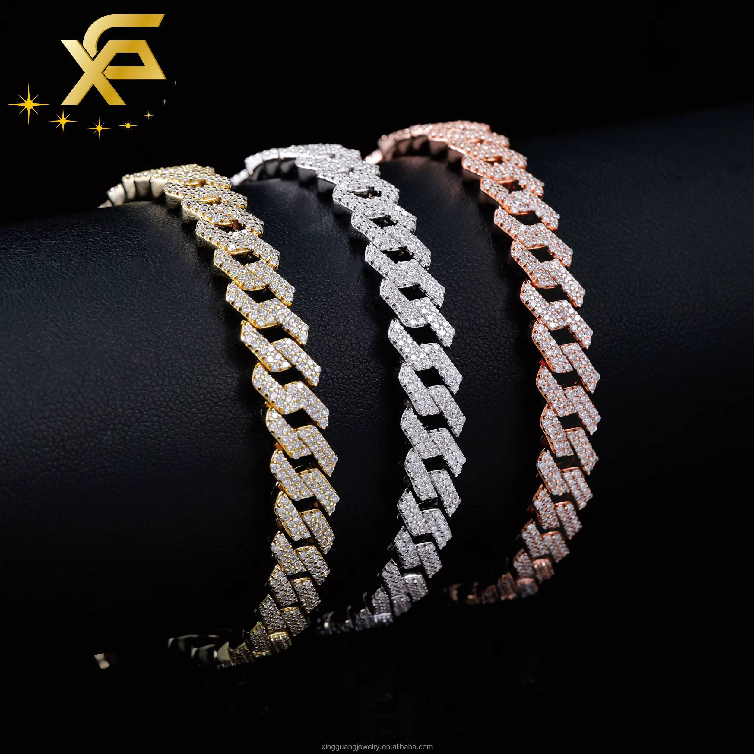 Men Women RTS Fashion 2Rows 8MM Wide Cuban Bracelet VVS Moissanite WhiteGoldRose 925 Silver Cuban Lidynamics Chain Bracelet Jewelry