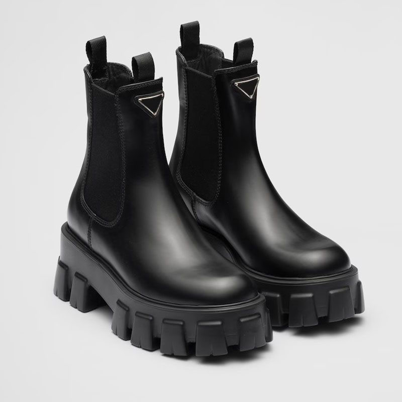 designer boots women platform triple black ankle doc booties slide womens boot Monolith Brushed Leather Chelsea Boots, Woman Zip Front Lug Bootie