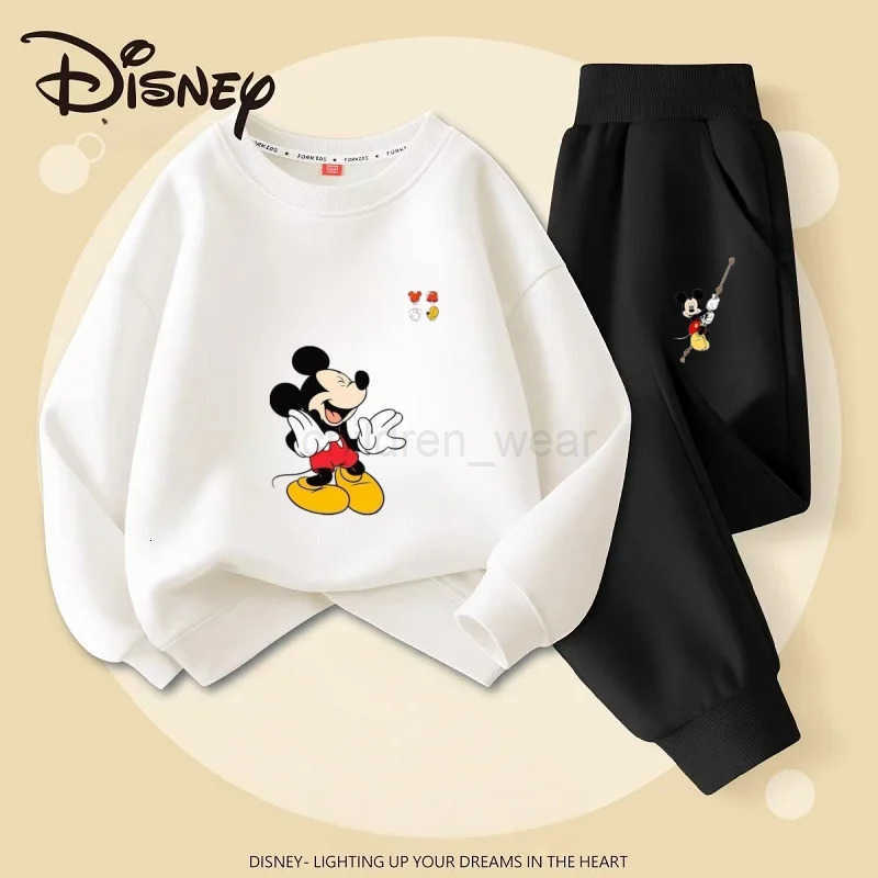 Disney Autumn Baby Girl Boy Clothes Set Children Mickey Printing Sweatshirt Top and Pants Bottom Two Piece Suit Cotton Tracksuit H251022