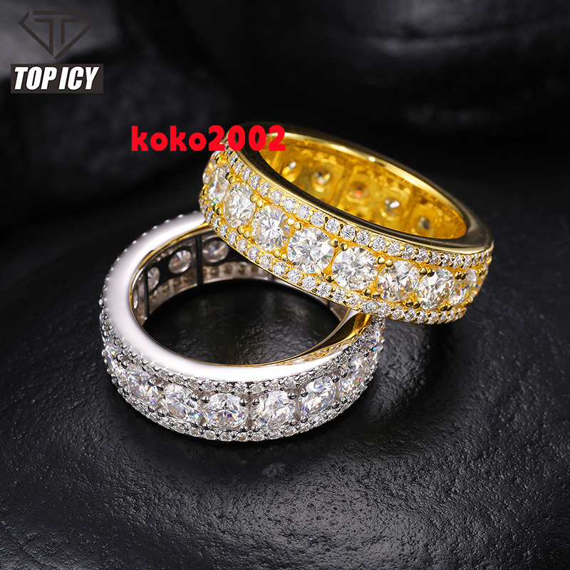 925 Sterling Silver Mens Eternity Band Rings Top Icy Fine Jewelry Wedding Engagement VVS D Color Moissanite Diamond 18K Ring