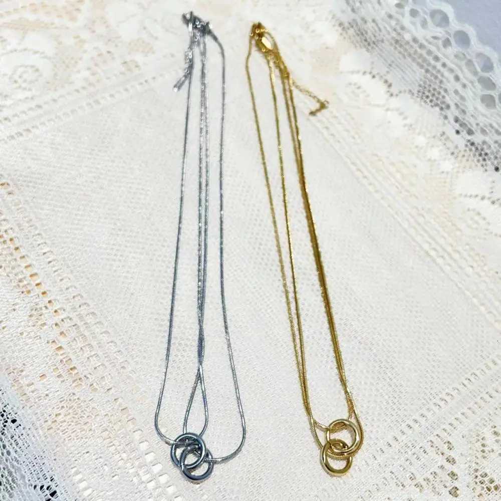 Stainless Steel Double Layer Two Rings Pendant Necklace For Women Gold Color Personality Sweater Chain Party Jewelry Gift New V251022