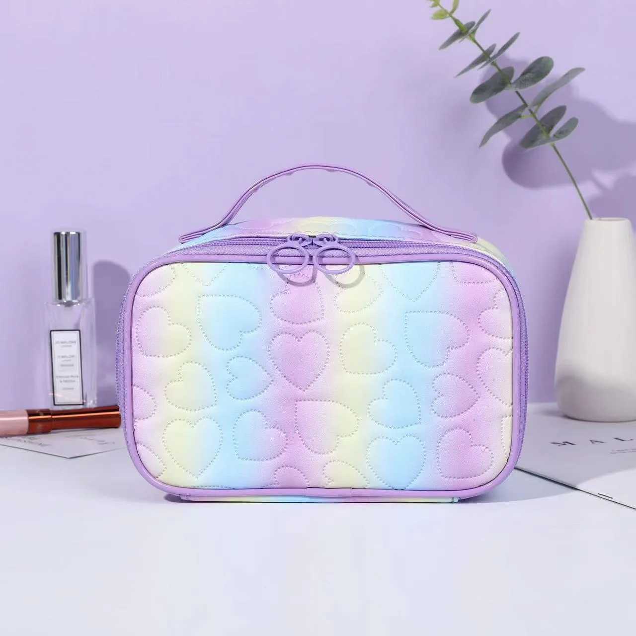 Fahsion Love Gradient Cosmetiquera Womens Bags Organizer Square Tote Travel Toiletry Makeup Shell Bags Large Cosmetic BagW251021