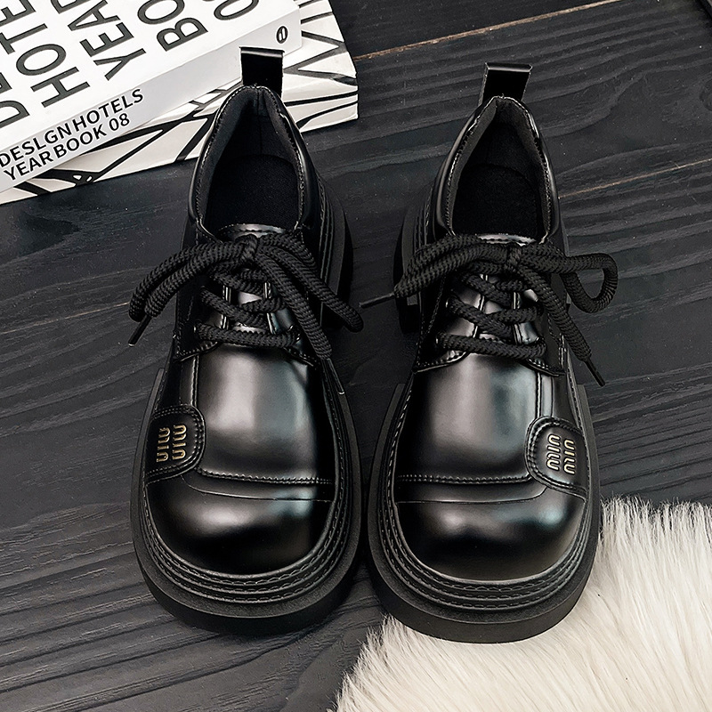 Free Shipping Simple Lovely Thick Sole Womens Leather Shoes New Arrival Fashion Versatile Chunky Heel Dress Shoes Black Brown Hot Sale