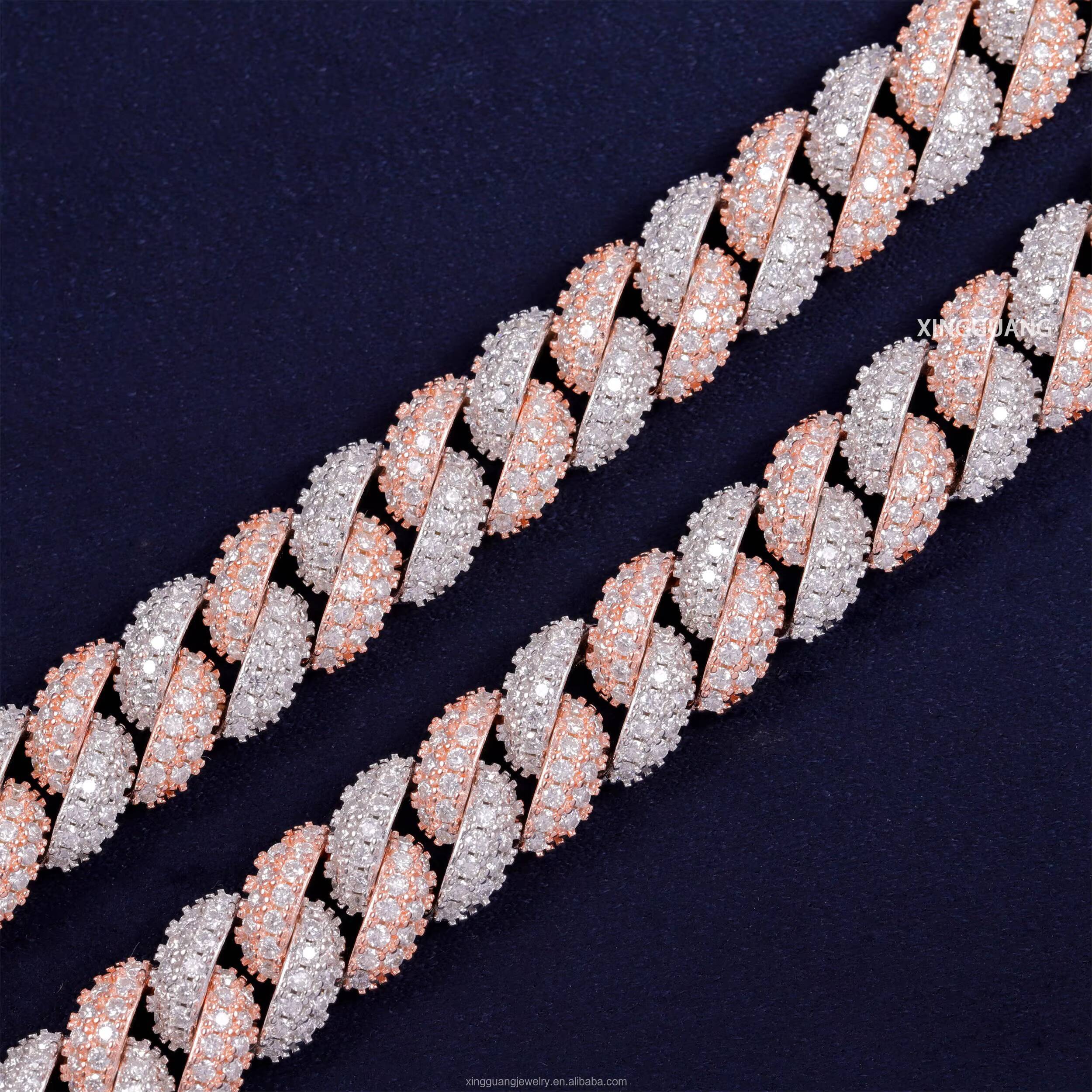 Fashion 2Tone Color Iced Out Diamond Cuban Chain for Men 13mm S925 Silver Chain Hip Hop Necklace VVS Moissanite Cuban Lidynamic Chain