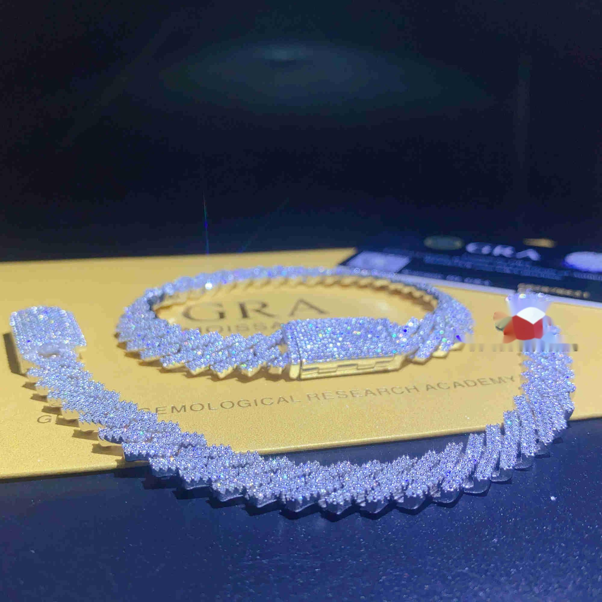 Top Seller Hip Mens Fine Jewelry 10mm 2rows Diamond Vvs1 Moissanite Cuban Bracelet 925 Sterling Silver