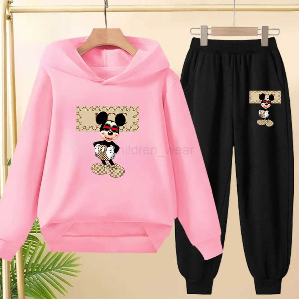 Disney Childrens Mickey Mouse Anime Hoodie Boys Girls 312Yrs Clothing Charming Casual SweatshirtPants 2P Sunshine Leisure Sports Set H251022