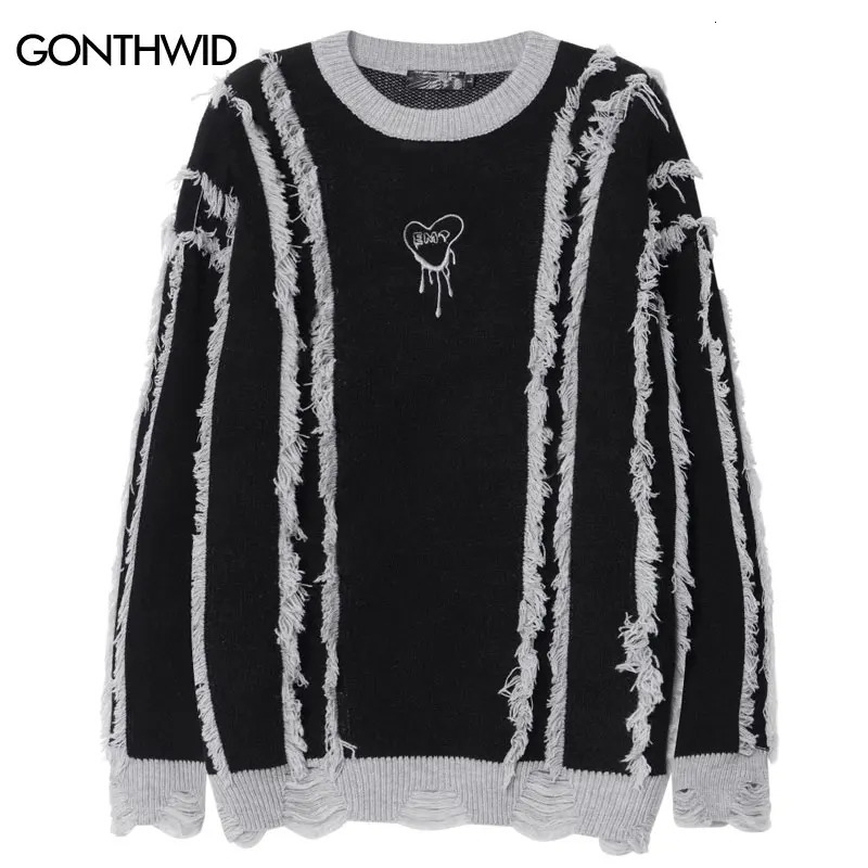 Vintage Sweater Y2K Grunge Streetwear Hip Hop Fringe Knitted Jumper Men Harajuku Casual Punk Gothic Loose Pullover Sweaters 251020