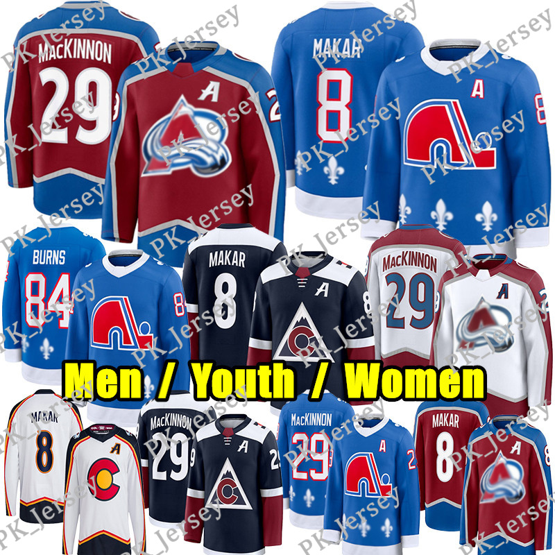 #29 Nathan MacKinnon colorado hockey jersey avalanches jersey #8 Cale Makar Brent Burns Gabriel Landeskog Mackenzie Blackwood Valeri Nichushkin Devon Toews jerseys