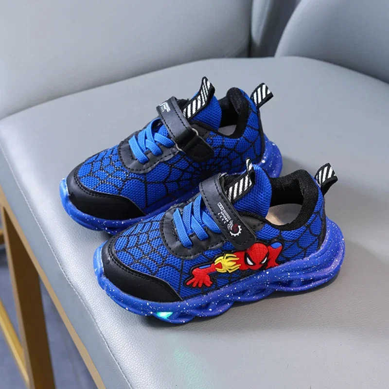 Disney Spring Autumn Boys Spiderman Mesh Breathable Sport Shoes LED Childrens Sneakers Kids Casual Shoes Light Shoes for 06Y H251022