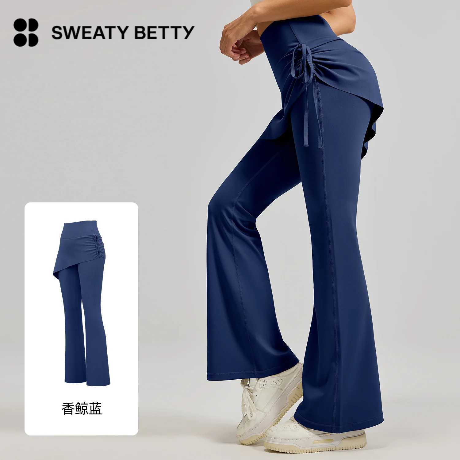 2025 Sweaty Betty Brand New Pleated Flared Skirt Pants Fake Two High Waisted Lifting Buttocks Micro Flared Yoga Pants for WomenT251022