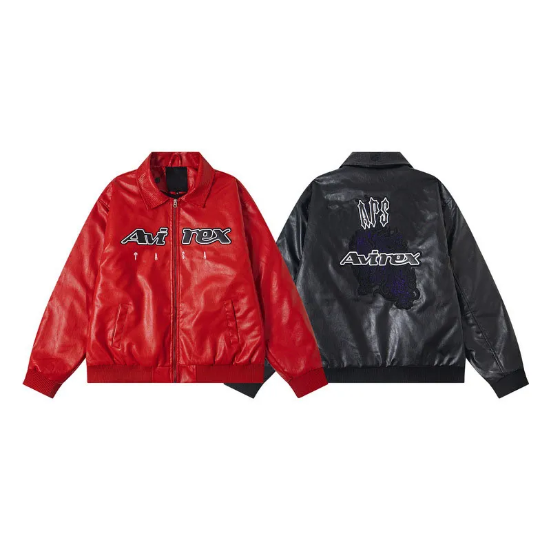 Men's jacket Harajuku Retro Embroidered Leather Jacket Hip Hop Streetwear Y2K Graphic designer jacket men Long Sleeve motorcycle jacket Coat