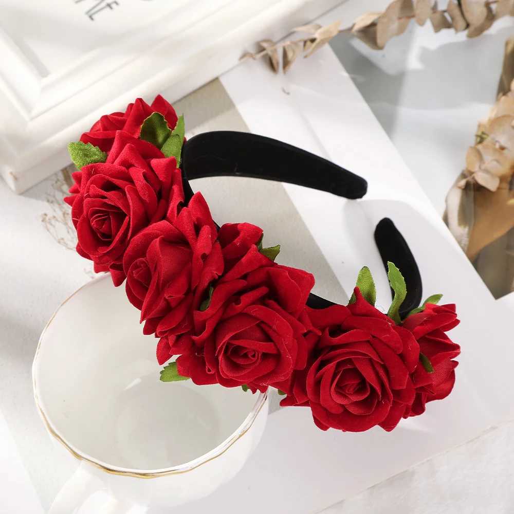 Haimeikang Simulation Rose Headband For Women Romantic Red Bezel Hair Hoop Hair Bands Girls Wedding Hairband Hair Accessories V251022