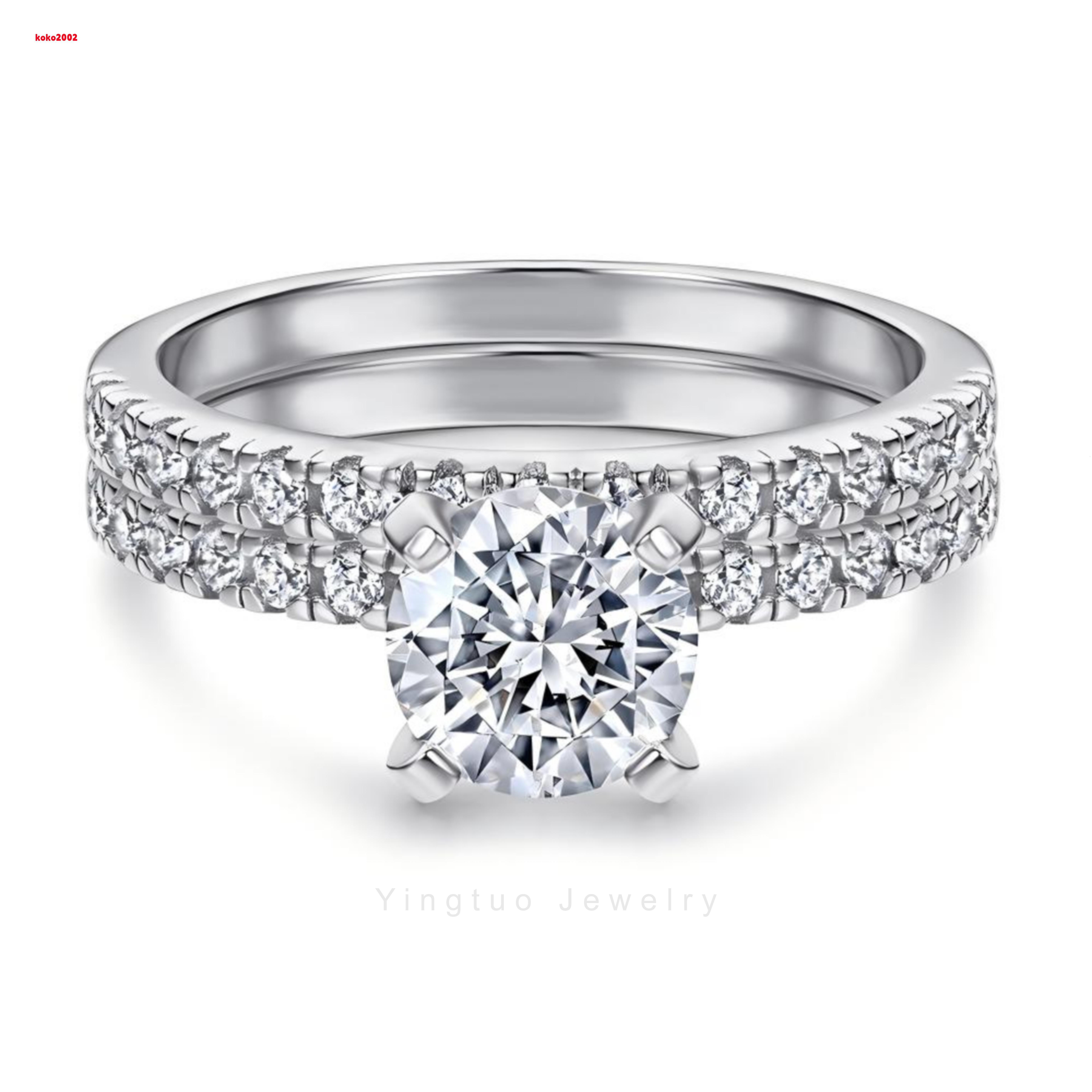 Luxury 925 Sterling Silver Moissanite Diamond Rings Set 7mm 15ct Round VVS D Color GRA Wedding Engagement Rings Gift