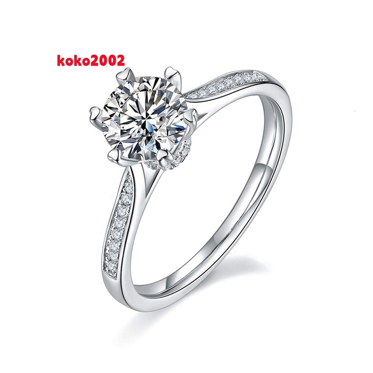 Hot Sale 925 Sterling Silver Jewelry White Gold Plated Shiny Moissanite Diamond for Women Wedding Rings Engagement Fine Jewelry