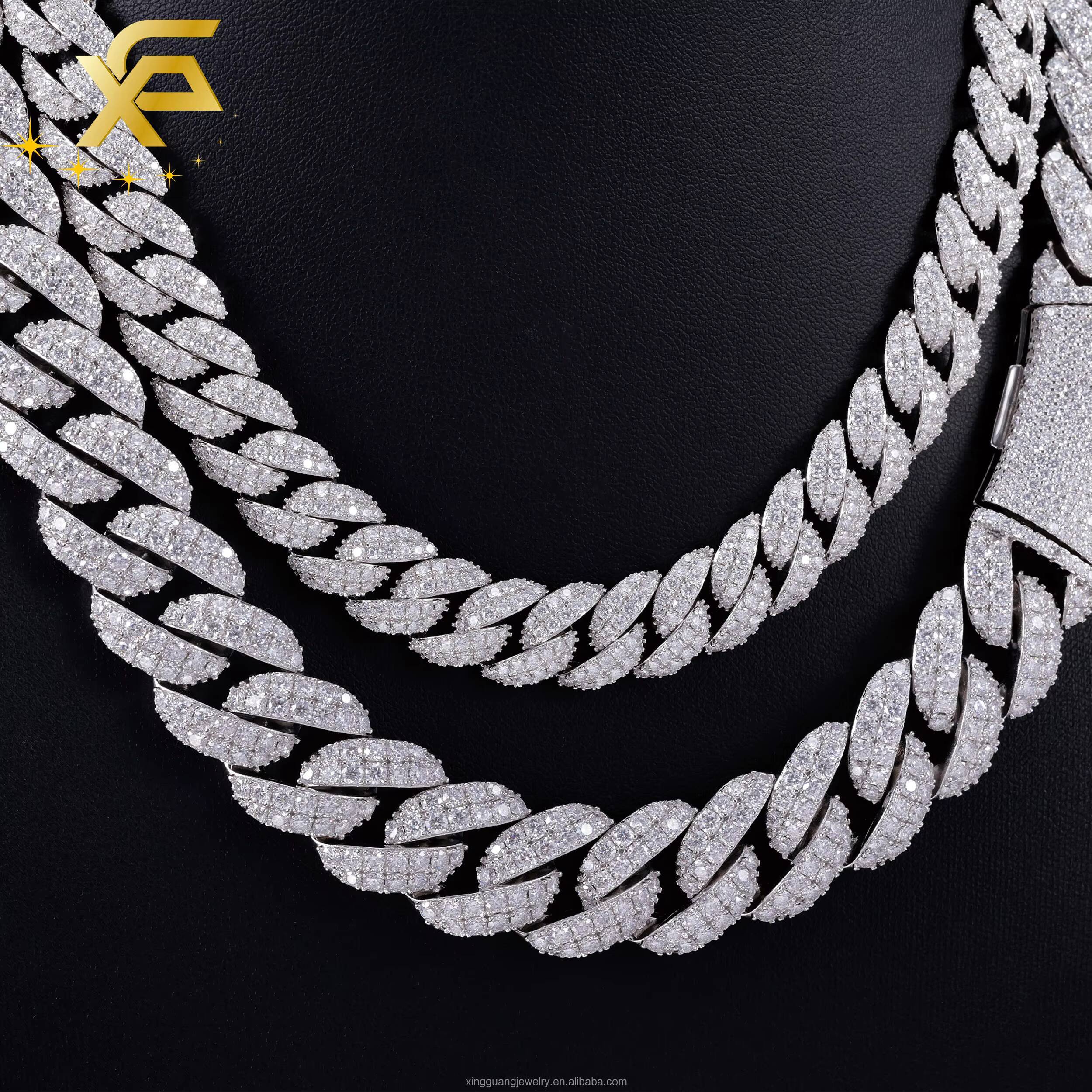 Fashion VVS Moissanite Cuban Chain 13mm 16mm 18mm 925 Silver VVS Moissanite Diamond Iced Out Cuban Lidynamic Chain Hip Hop Necklace