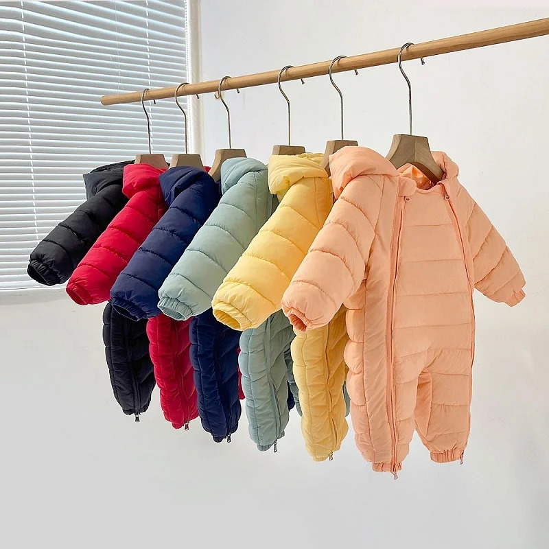 Baby jumpsuit winter plush and thick hooded down climbing suit for babies to go out hug clothes born cotton jacket 251022