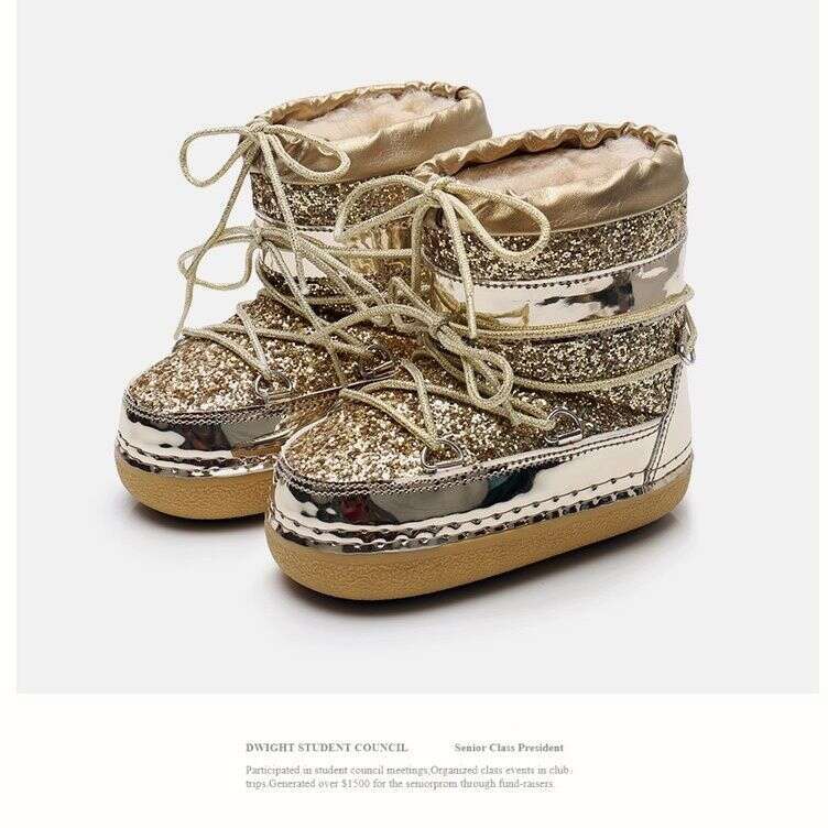 Cotton Shoes Mid-Calf 2025 Winter Space Thick Sole Sequin Snow Ski Boots With Straps