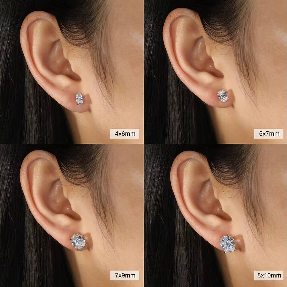 moissanite earrings SMOE02 RINNTIN Oval Cut 1CT 2CT 3CT D Color Vvs Moissanite Earrings 925 Sterling Silver Moissanite Stud Earrings for Women Men