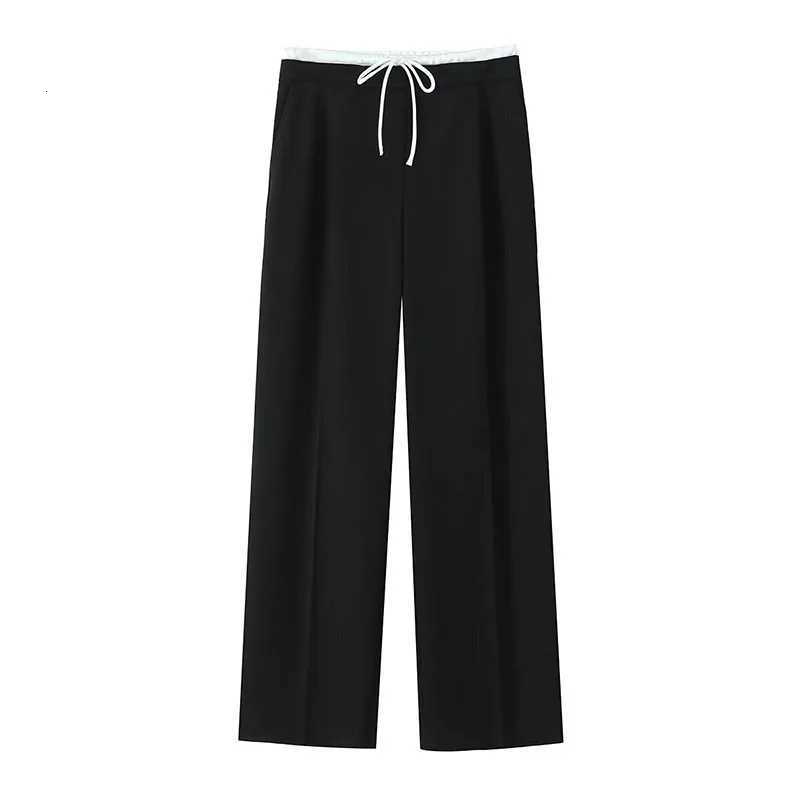 SIYANG 2024 Women Fashion Vintage Solid Straight Pants Side Zipper Drawstring Casual Trousers Spring New Female Wide Leg PantsT251022