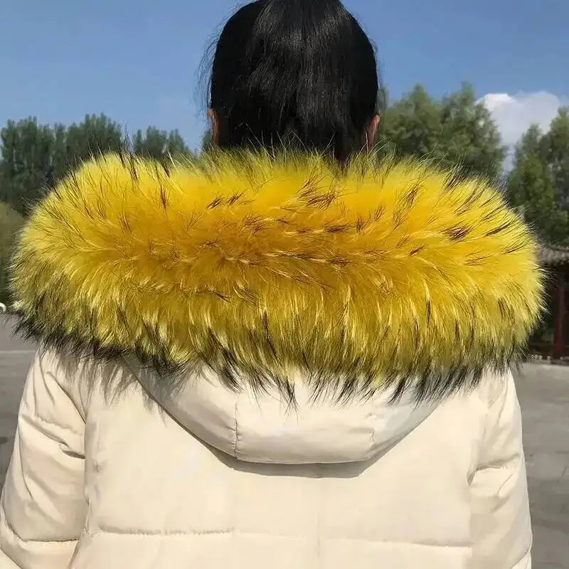 100 Real Fur Collar Warm Natural Raccoon Fur Scarf Women Genuine Fur Collar Scarves Large Fur Shawl Male Jacket Coat251029