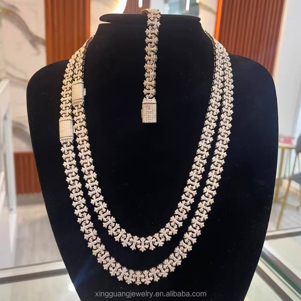 Popular Style Big Size Cross Shape Moissanite Cuban LIdynamic Chain 20mm S925 Silver Hip Hop Necklace VVS Moissanite Rapper Chain