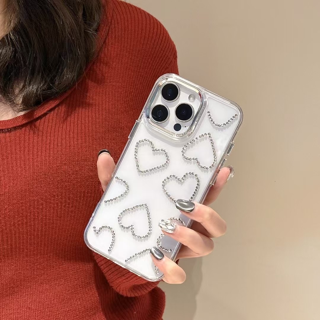 INS Flash Diamond Heart Compatible with iphone 17 Phone 16Pro Full Coverage 15 High-end Feel 14 Shockproof 13 Protective Case 11