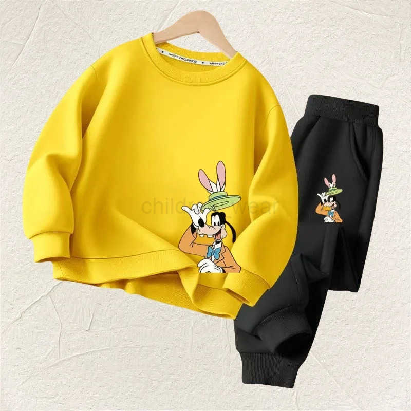 Disney Autumn Baby Girl Boy Clothes Set Children Goofy Printing Sweatshirt Top and Pants Bottom 2Pcs Suit Kid Cotton Tracksuit H251022