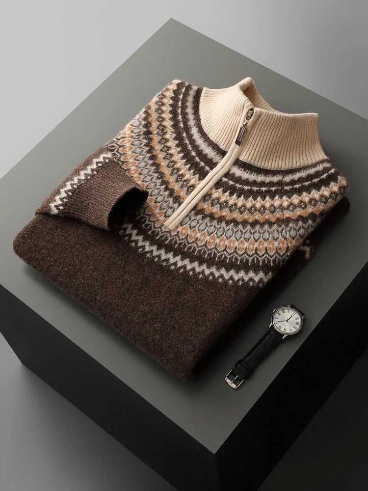 American Retro Mens Sweater Autumn Winter Clothing 100 Merino Wool Sweater Knitted Inside Join Pullover Half Zip Trend ThickedXJ251022