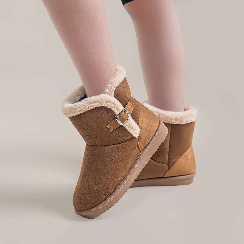 Girls' Winter Snow Boots, Non-Slip Buckle, Warm Faux Suede, EVA Sole, Mid-Calf Height, Solid Color, Pull-On, For Kids Ages 14 And Under