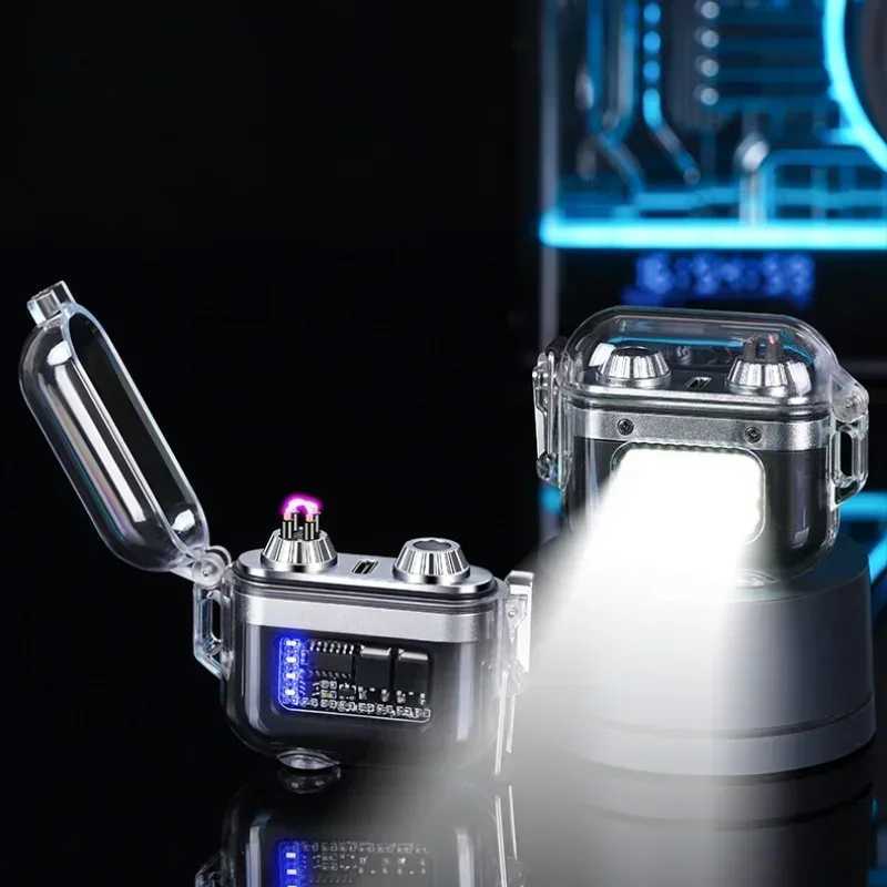 Waterproof Lighter Double Arc Mini Electronic Windproof Lighter Electric Transparent USB Rechargeable Lighters Outdoor Camping C251022