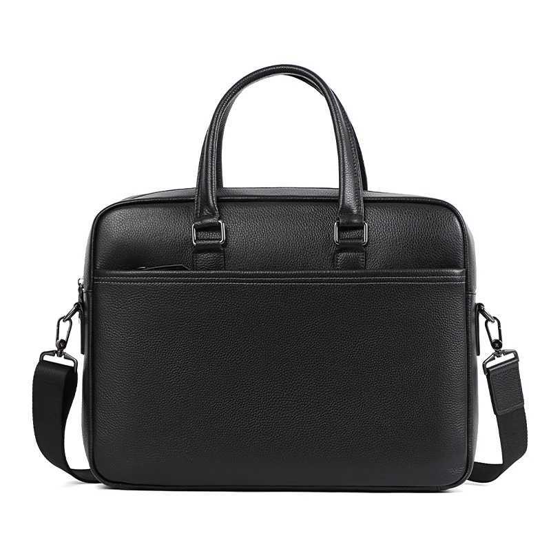 Double Zipper Men Bags Genuine Leather Men Briefcase Bag Business Leather Laptop Bag Shoulder Fashion Office Male Handbag Large W251022