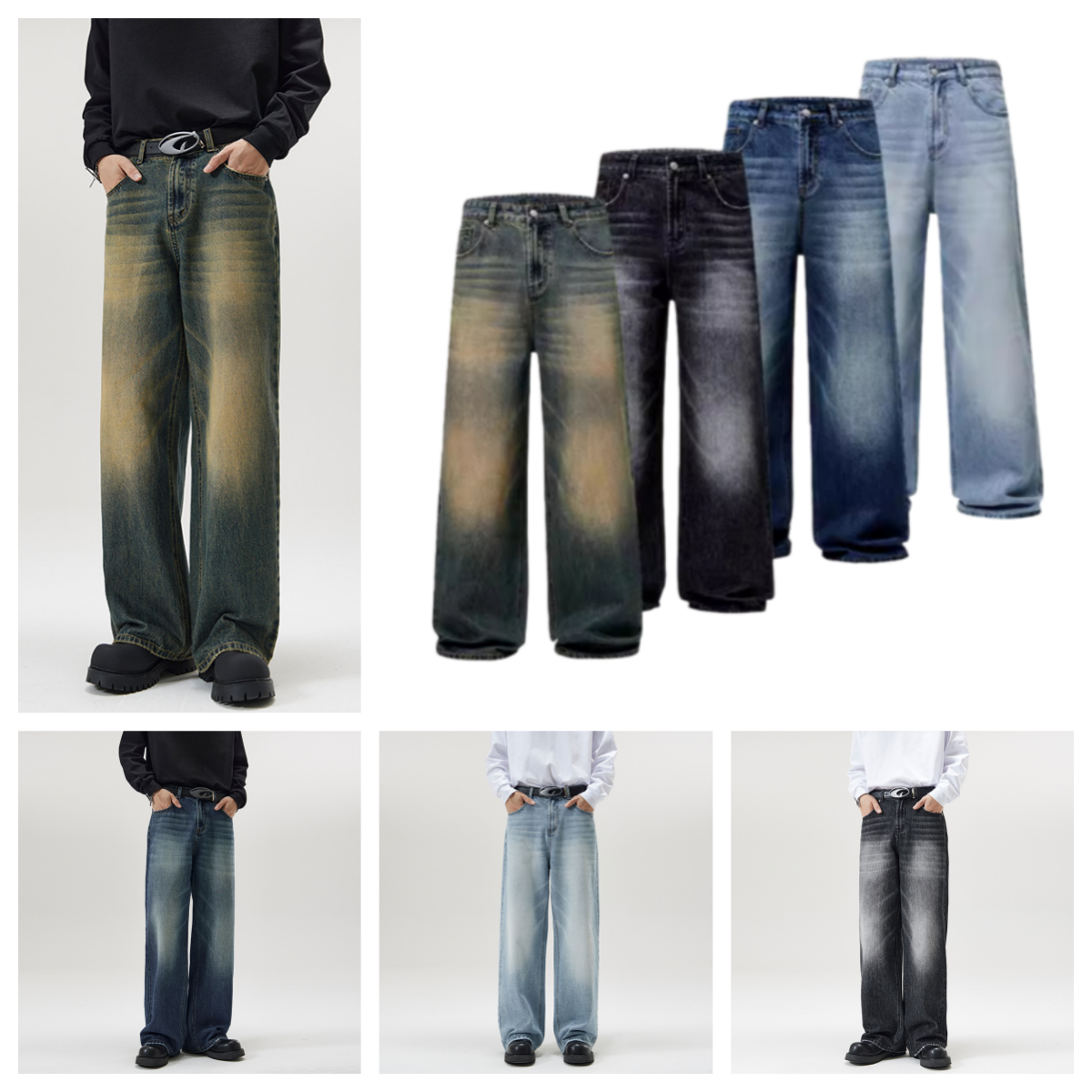 Men's Jeans Retro Blue Button Aipper Luxury brand Design Men Cargo Pants Casual Loose Gothic Trousers Autumn High Street Loose style Black Long P