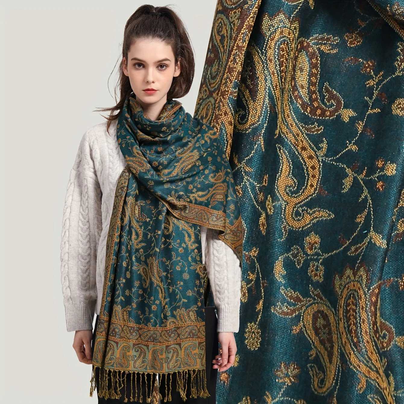 Thick Scarf Shawl Wrap Paisley Jacquard Stoles Vintage Cashew Scarves Printed Cotton Tippet Sunscreen Hijab J251118