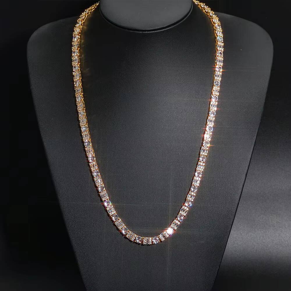 European American Crossborder Advanced Hip Hop Jewelry Mens 65mm Square Mixed Zircon Tennis Chain Fashion Chains Necklace