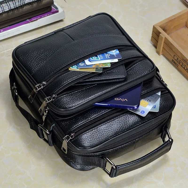 Men Genuine Leather Briefcases High Quality Cowhide Leather Handbags Male Zipper Messenger Bags for Ipad Male Shoulder Bag W251022
