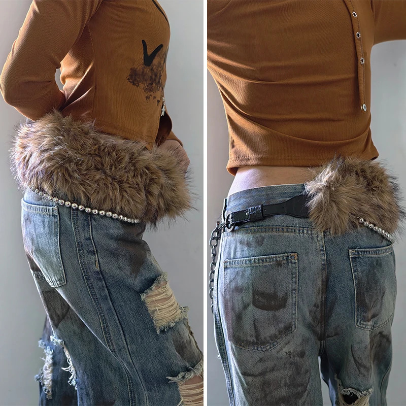 Furry Belt Y2k Belt Subculture Autumn Winter Retro AllMatch Plush Waist Chain Fur Waist Seal Girl Sexy Belt 251013