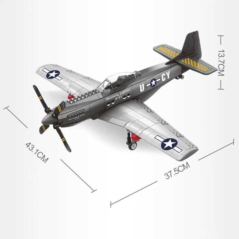 Military USA P51 Mustang Fighter Jets Model Building Blocks Technical Aircraft Airplane MOC Weapons Bricks Toys for Adult Gifts J251022