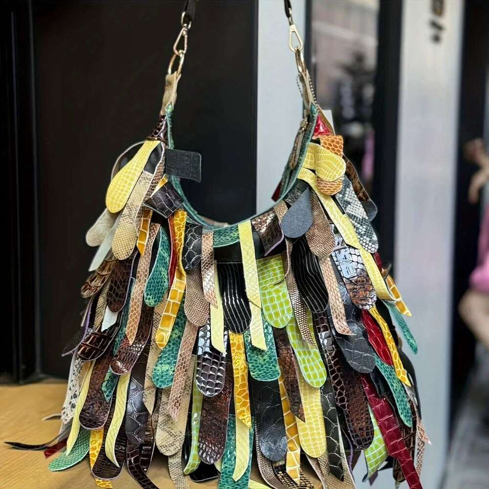 European And American Style New Genuine Leather Cowhide Women's Bag, Retro Tassel Ing, One-Shoulder, Cross-Body Large-Capacity Dopamine Noodle Ba